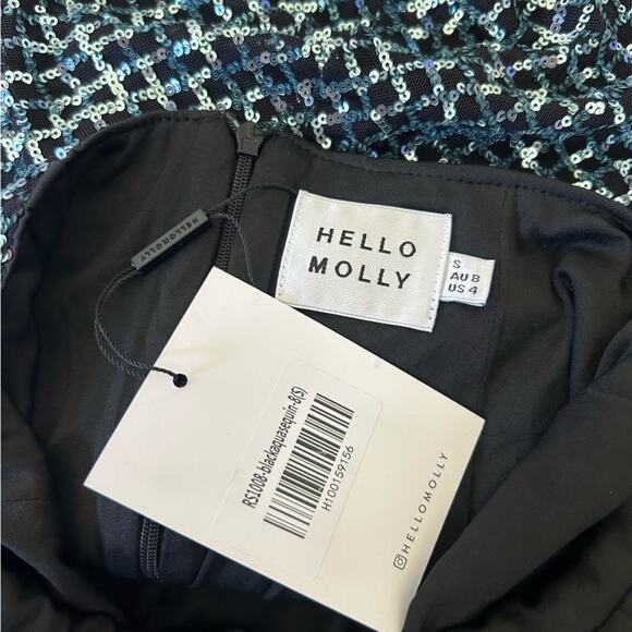 NWT Hello Molly Black & Silver Sequin Open Cross Back Plung Deep V Mini Dress 4 - Picture 4 of 5